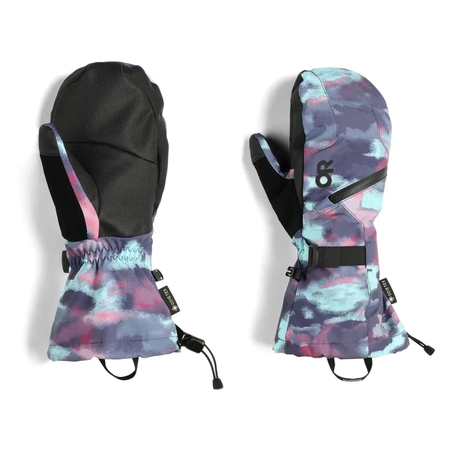 Outdoor Research Revolution GORE-TEX Mitts, Calcite Camo, front and back view 
