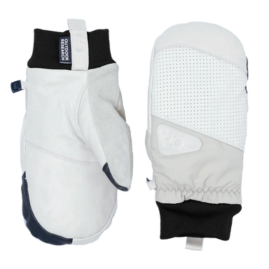 Outdoor Research Snowcrew Leather Mitts shown in the Oyster/Pro Khaki color option. 