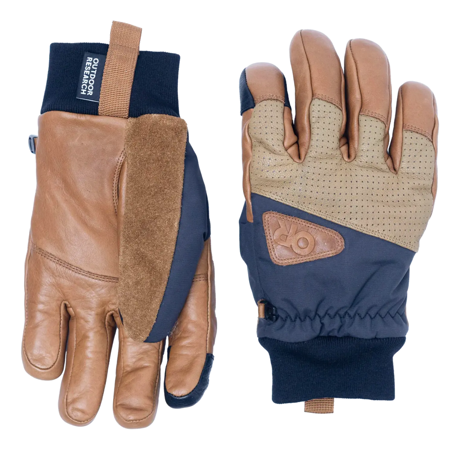 Outdoor Research Snowcrew Leather Gloves shown in the Dark Natural/Black color option. 