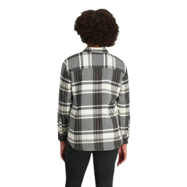 Outdoor Research W's Feedback Flannel Twill Shirt, Bronze Plaid, back view on model