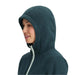 Outdoor Research Women's OR Polartec® 200 Hoodie shown in the Harbor Heather color option. Hood view on model.