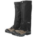 Outdoor Research W's Rocky Mt High Gaiters, Black, front and side view on shoes 