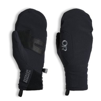 Black mittens with Outdoor Research logo on a white background