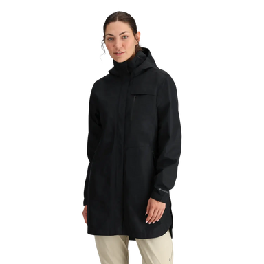 Outdoor Research Women's Aspire GORE-TEX® Trench shown in the Black color option. Front view.