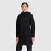 Outdoor Research Women's Aspire 3L Trench Jacket shown in the Black color option. Front view on model.