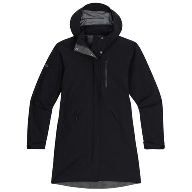 Outdoor Research Women's Aspire 3L Trench Jacket shown in the Black color option. Front view.