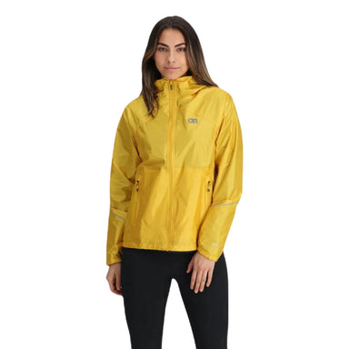 Outdoor Research Women's Helium Rain Jacket Saffron Model Front