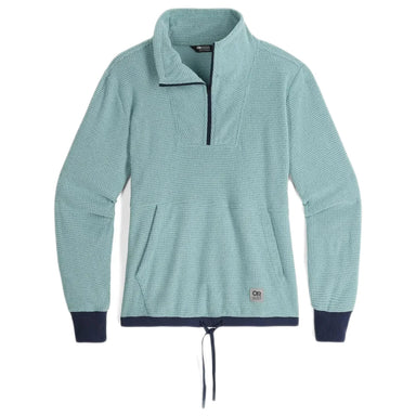 Outdoor Research® Womens's Trail Mix Quarter Zip Pullover shown in the Sage/Naval Blue color option. Front view.