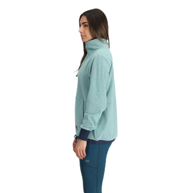 Outdoor Research® Womens's Trail Mix Quarter Zip Pullover shown in the Sage/Naval Blue color option. Side view.