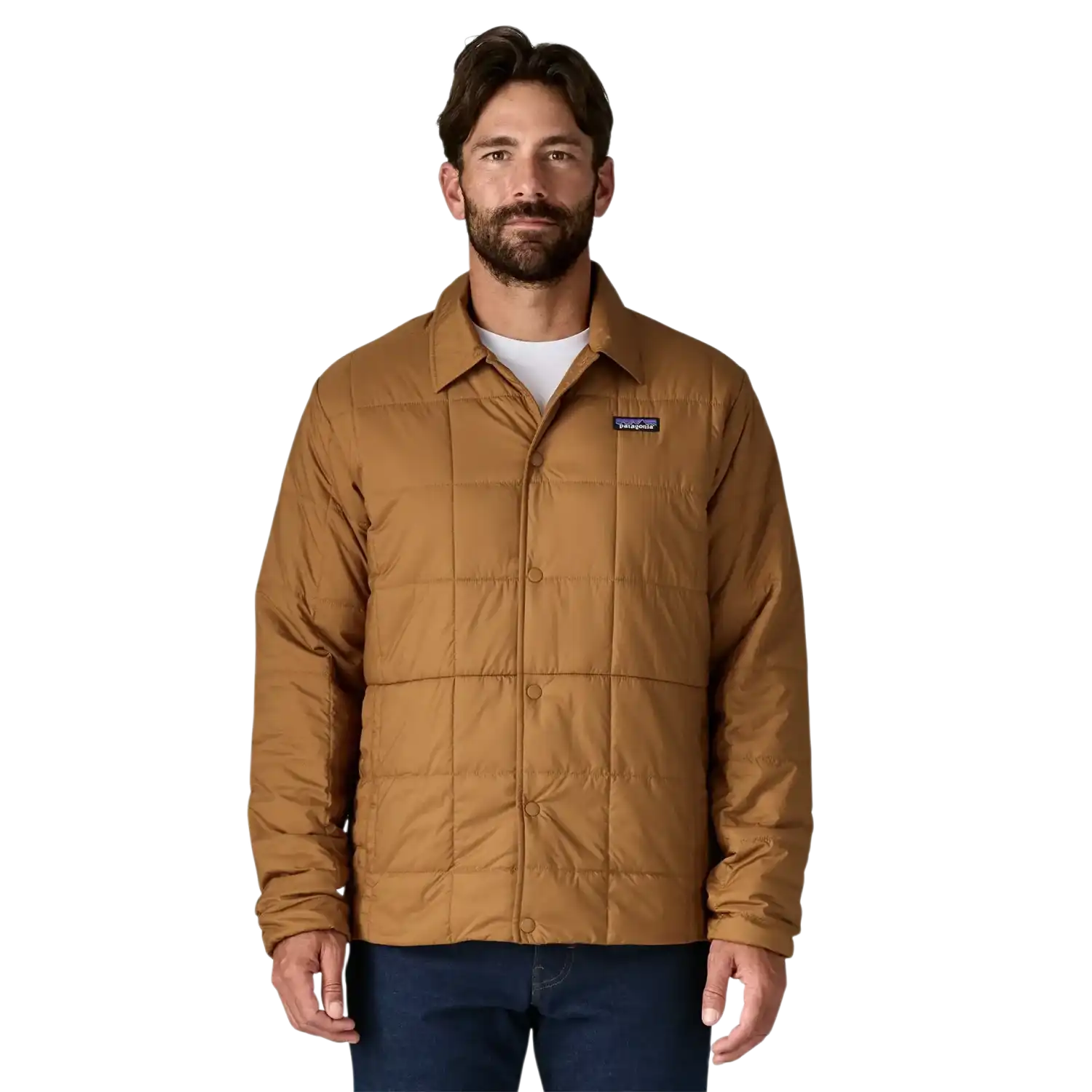 Patagonia Men's Light Gust Shirt Jacket in Deer Brown, front view on model 