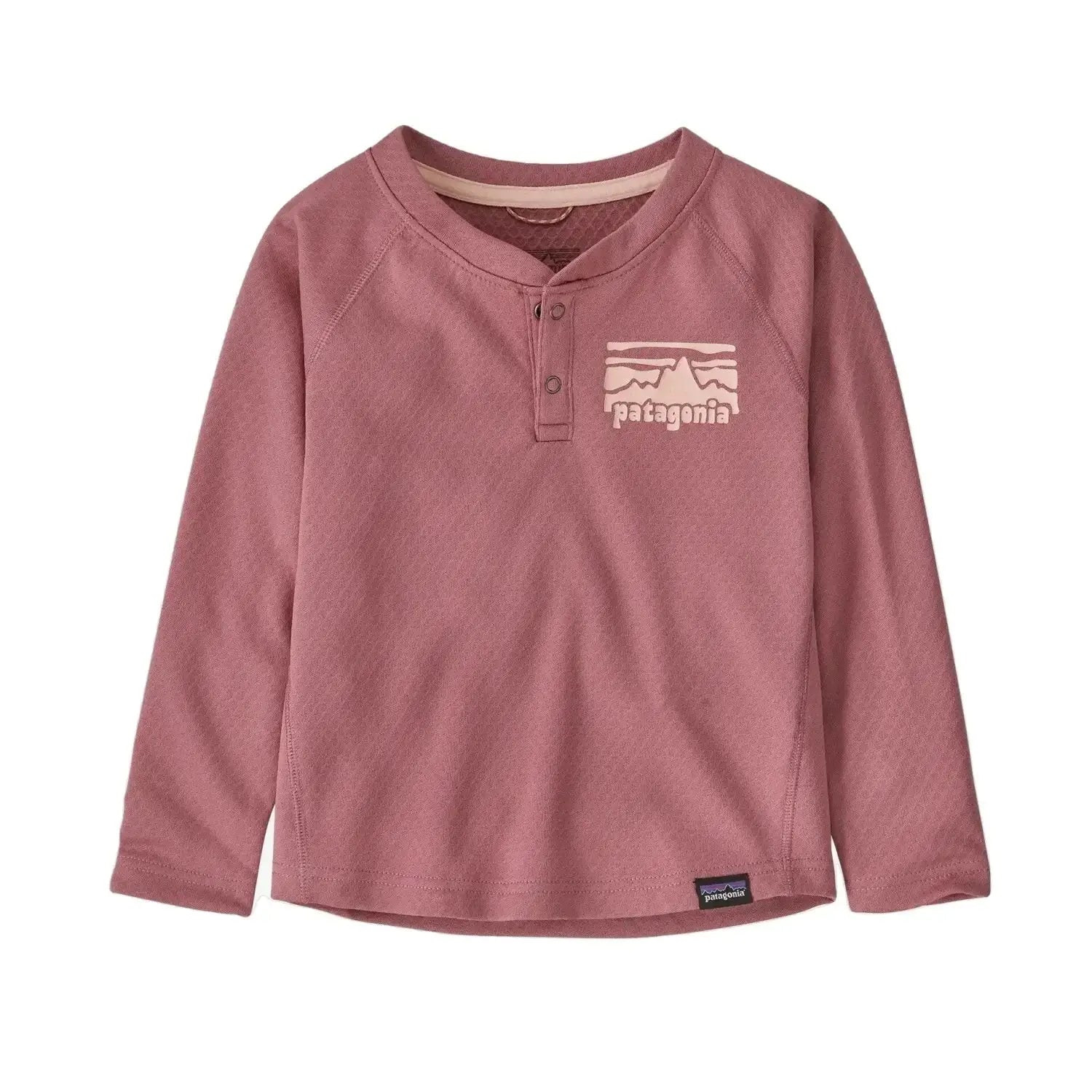 Patagonia Baby Capilene® Midweight Henley, Fitz Roy LIght Star Pink, front view 