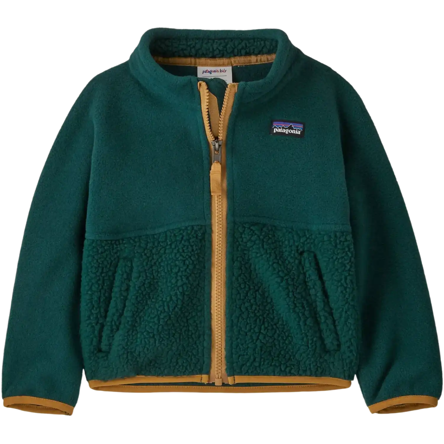 Patagonia Baby Cozy Fluff Jacket in Cascade Green, front view flat