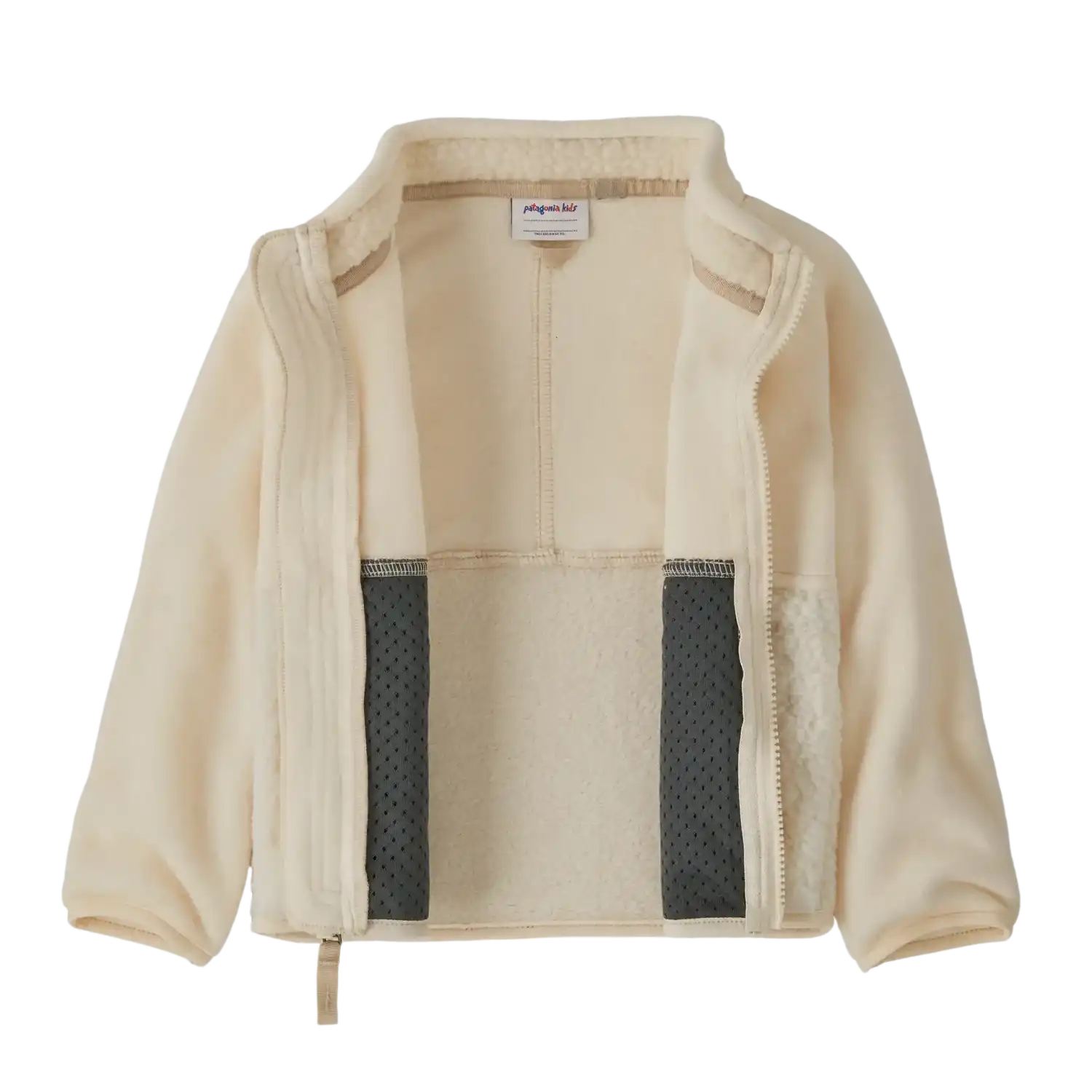 Patagonia Baby Cozy Fluff Jacket in Natural, front view of jacket open flat