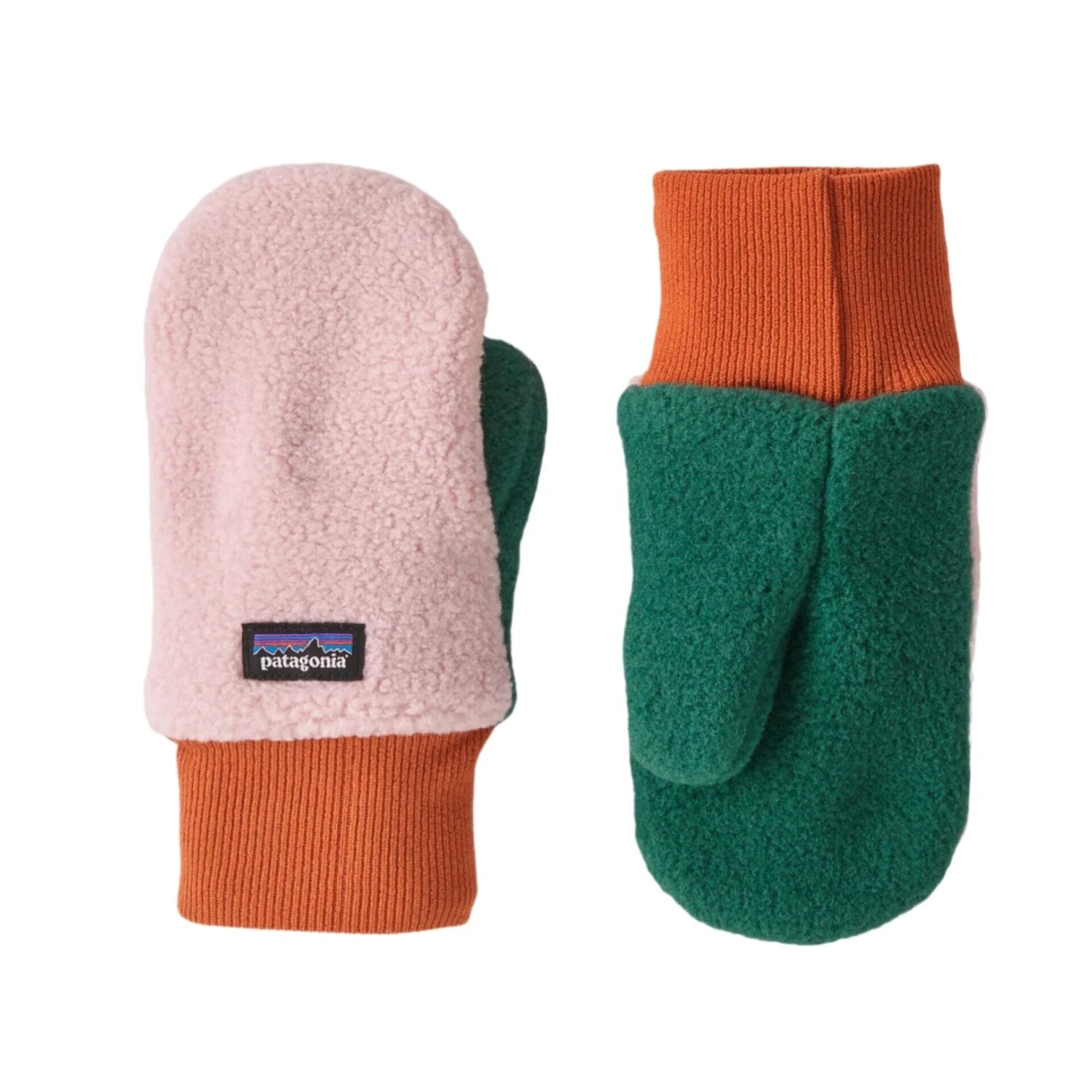 Patagonia Baby Pita Pocket Mittens, Mallow Pink, view of top and bottom 