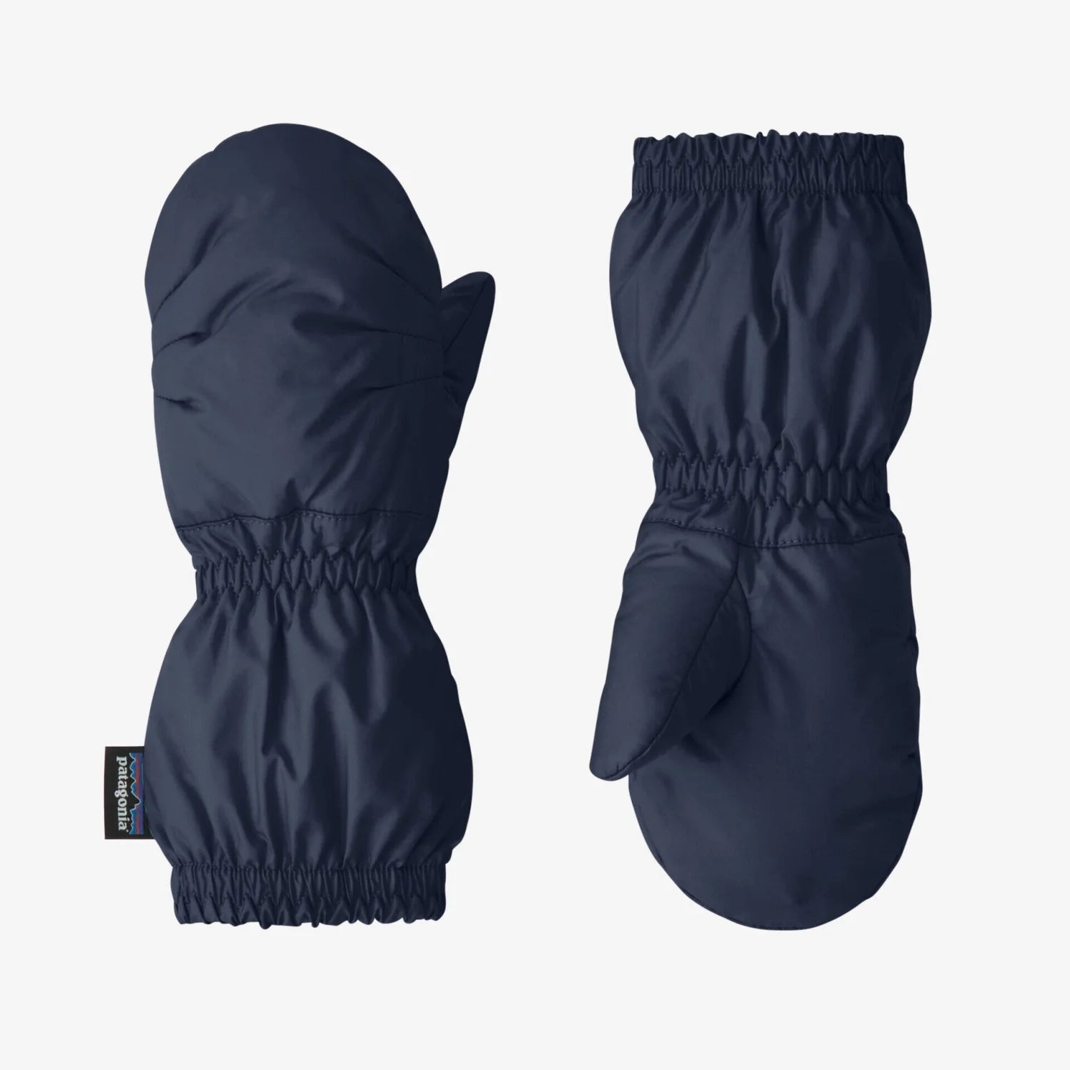 Patagonia Baby Puff Mittens shown in the New Navy color option.