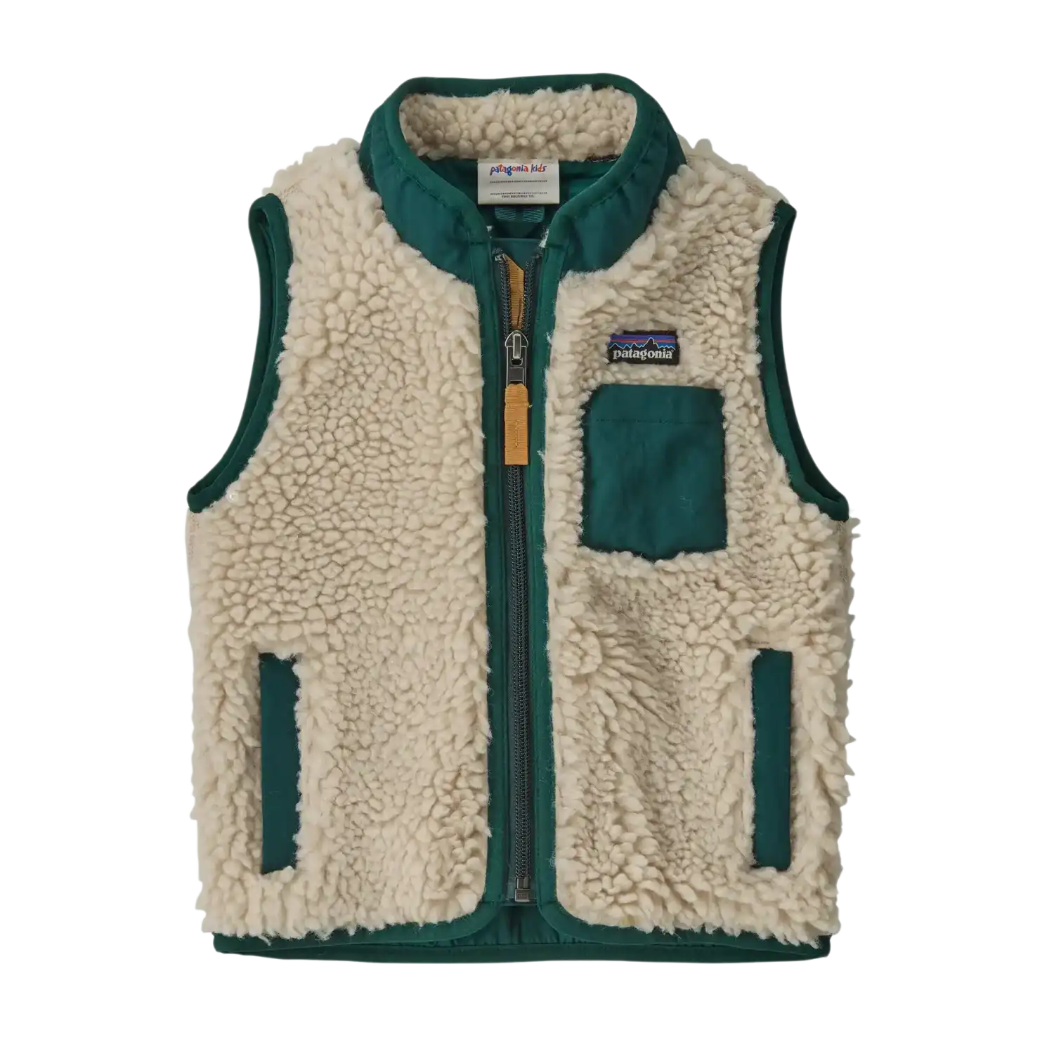Patagonia Baby Retro-X® Fleece Vest in Natural Cascade Green, front view flat