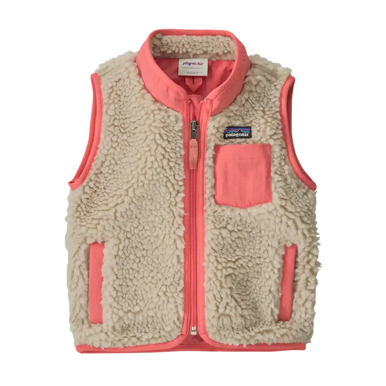 Patagonia Baby Retro-X® Fleece Vest in Natural with Sparkle Pink, front view flat