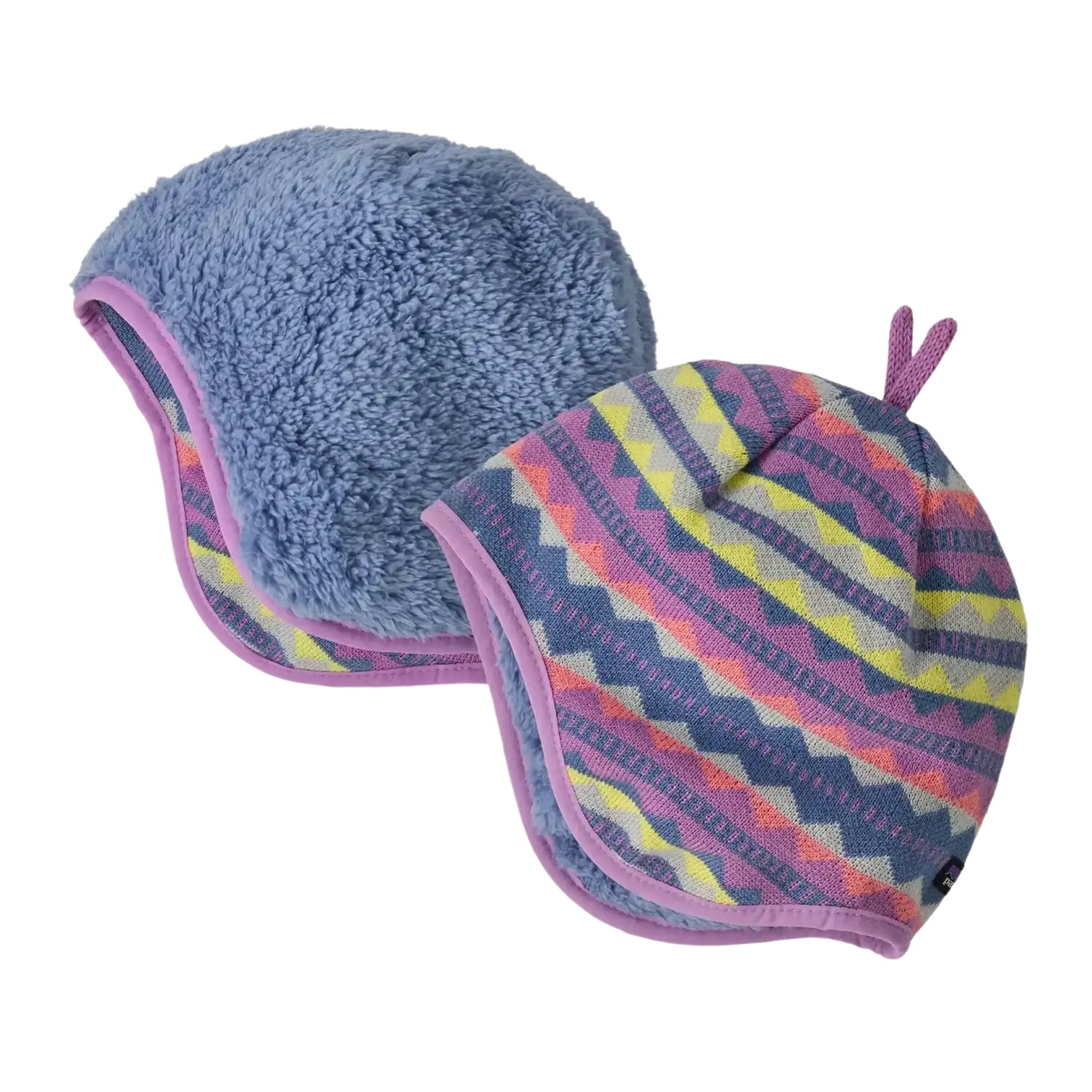 Patagonia Baby Reversible Beanie in Diamond Stripe Purple, view of inside and outside of hat flat