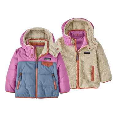 Patagonia Baby Reversible Tribbles Hoody in Barnacle Blue, front view flat