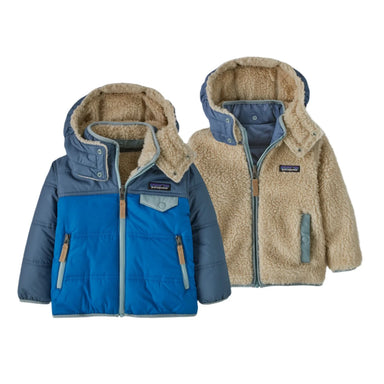 patagonia baby reversible tribbles hoody in endless blue front flat double view