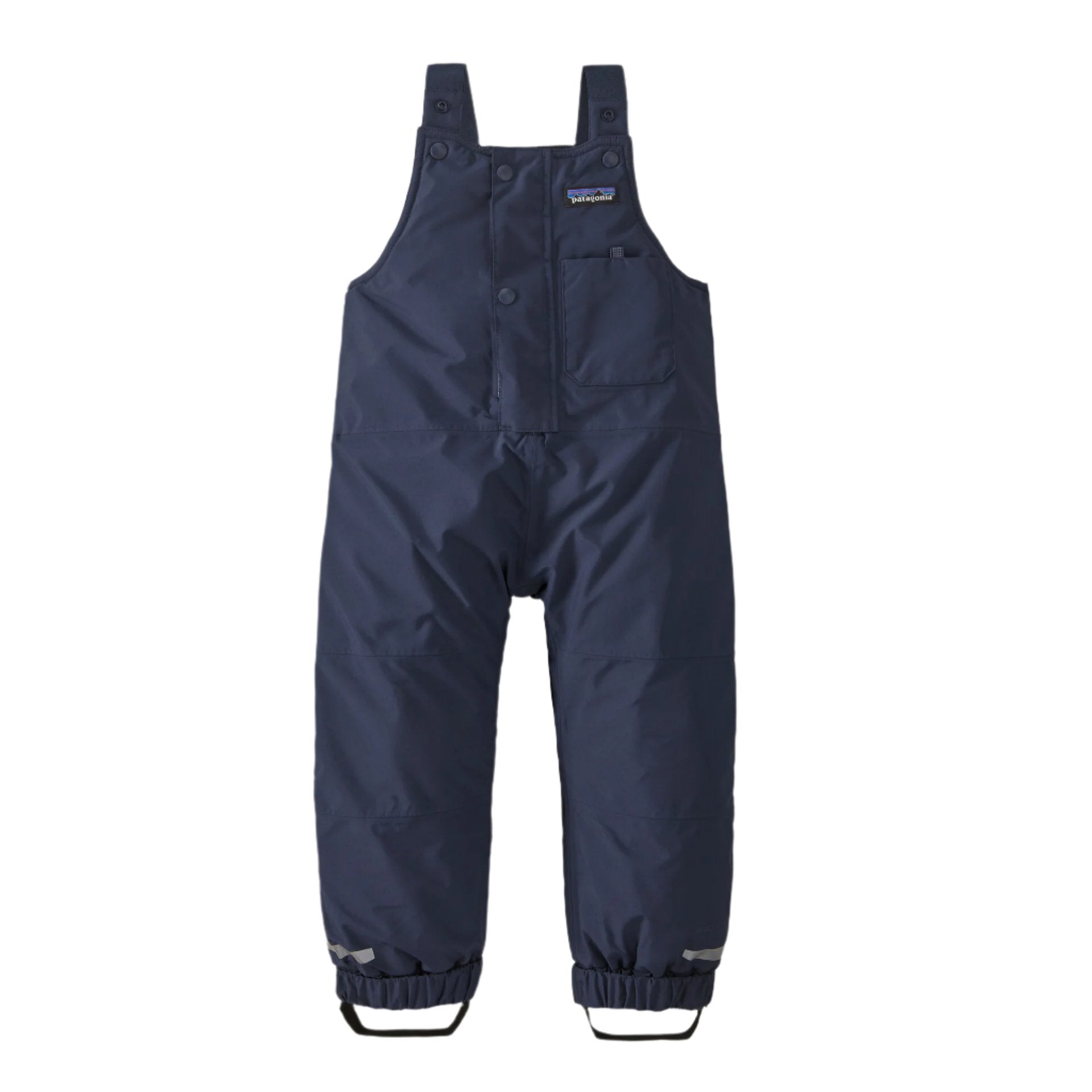 patagonia baby snow pile bibs in new navy front flat view