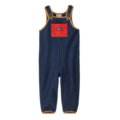 Patagonia Baby Synchilla® Fleece Overalls shown in the New Navy with Madder Red color option. Front view.