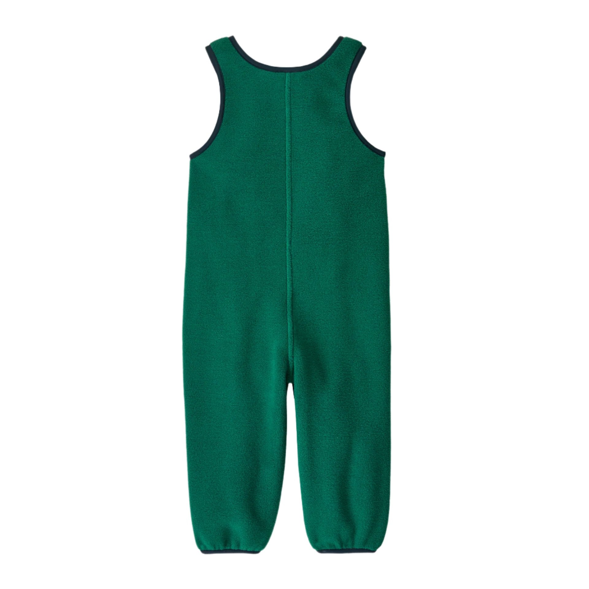 patagonia baby synchilla fleece overalls in conifer green back flat view