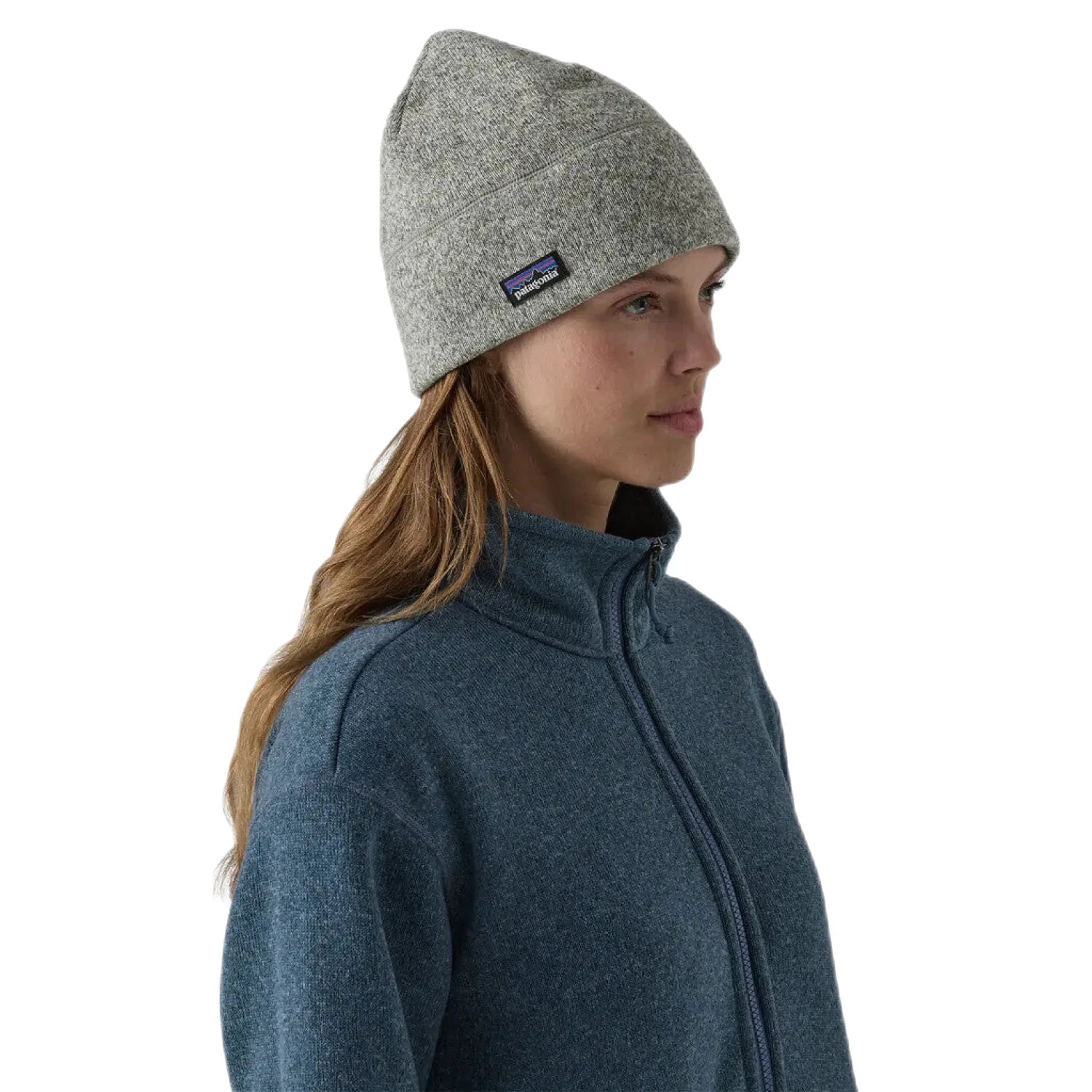 Patagonia Better Sweater™ Fleece Beanie shown in Birch White on model.