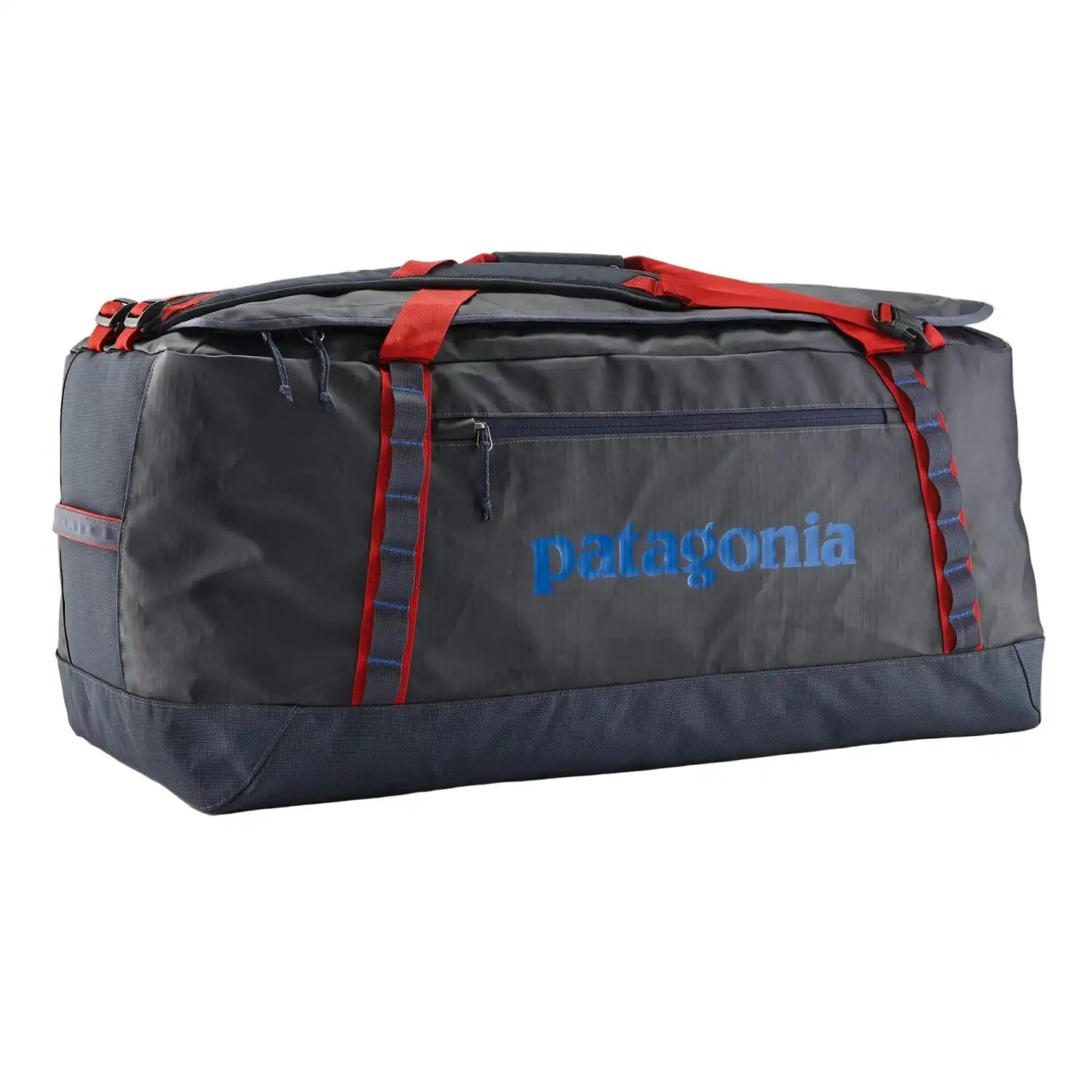 Patagonia Black Hole® Duffel Bag 100L in Smolder Blue w/ Amanita Red, front view 