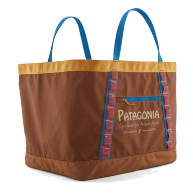 Patagonia Black Hole® Gear Tote 61L, shown in the Water People Banner: Tree Ring Brown color option, side view.