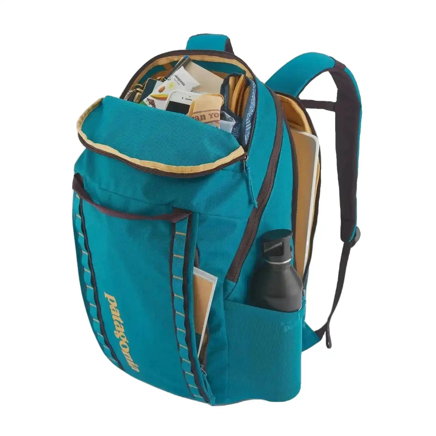 Patagonia Black Hole® Pack 32L, Belay Blue, top and side view of inside pockets
