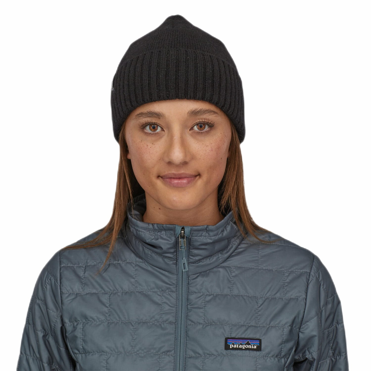 Patagonia Brodeo Beanie, Black, front view on model 