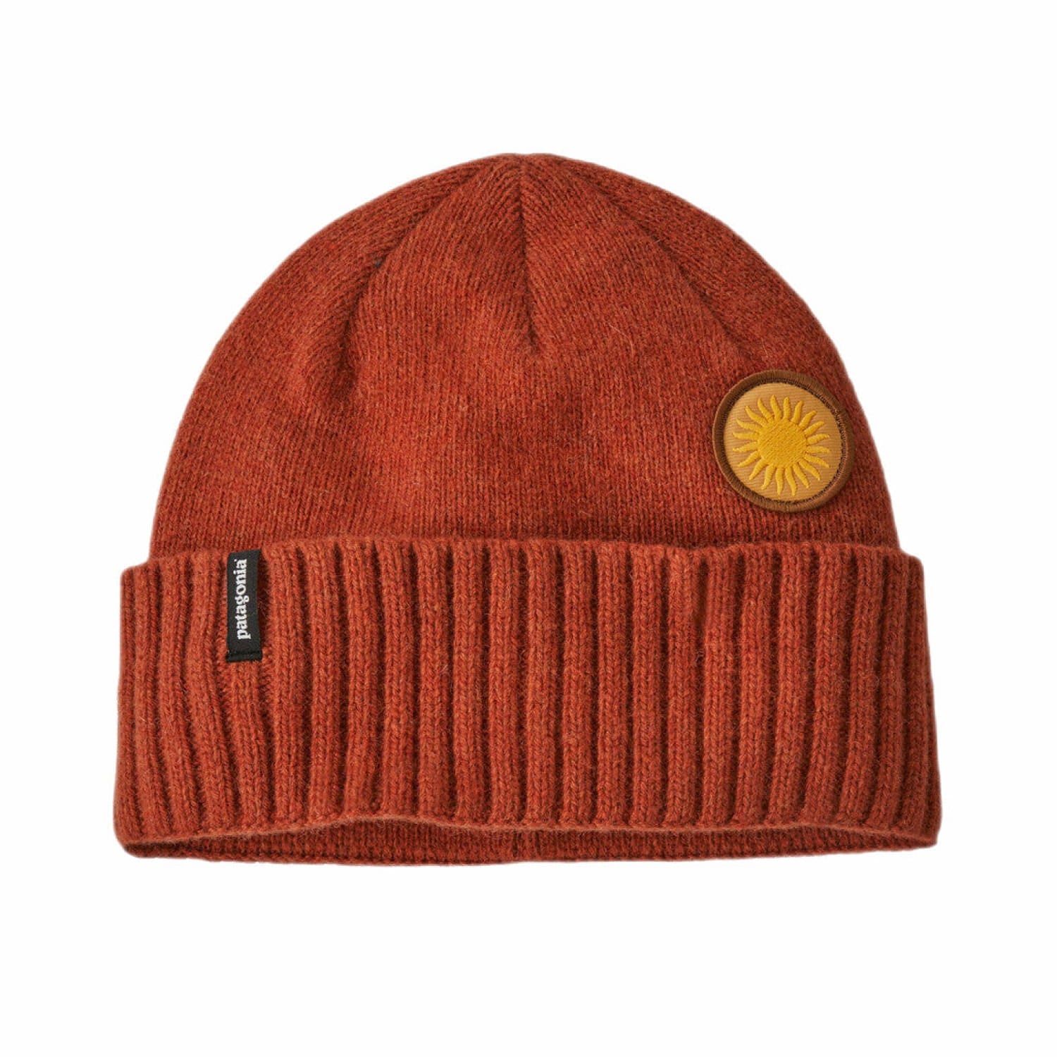 Patagonia Brodeo Beanie, Sun Burnished Red, front view flat