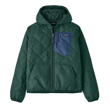 Patagonia Kid's Diamond Quilted Hoody in Cascade Green, front view flat