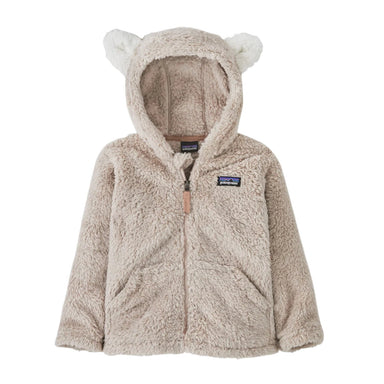 Patagonia Baby Furry Friends Fleece Hoody shown in the Shroom Taupe color option. Front view.