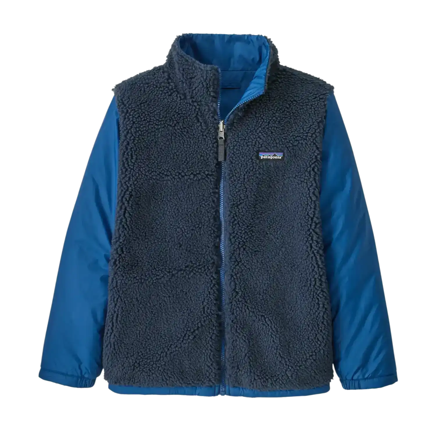 Patagonia Kid's 4-in-1 Everyday Jacket in Clement Blue, front view flat inside 