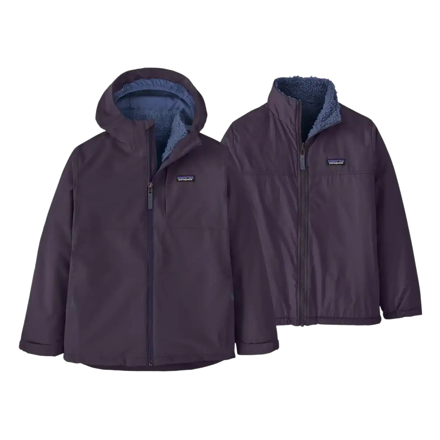 Patagonia Kid's 4-in-1 Everyday Jacket in Plummet Purple, front view flat