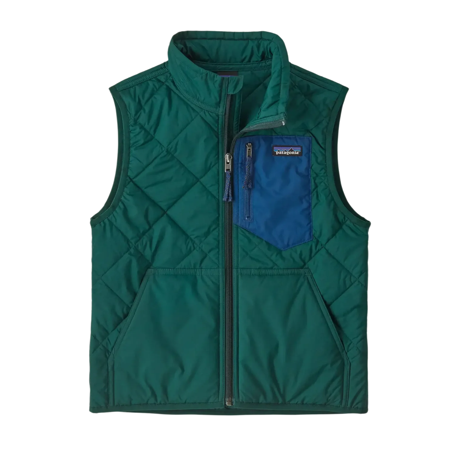 Patagonia Kid's Diamond Quilted Vest in Cascade Green, front view flat