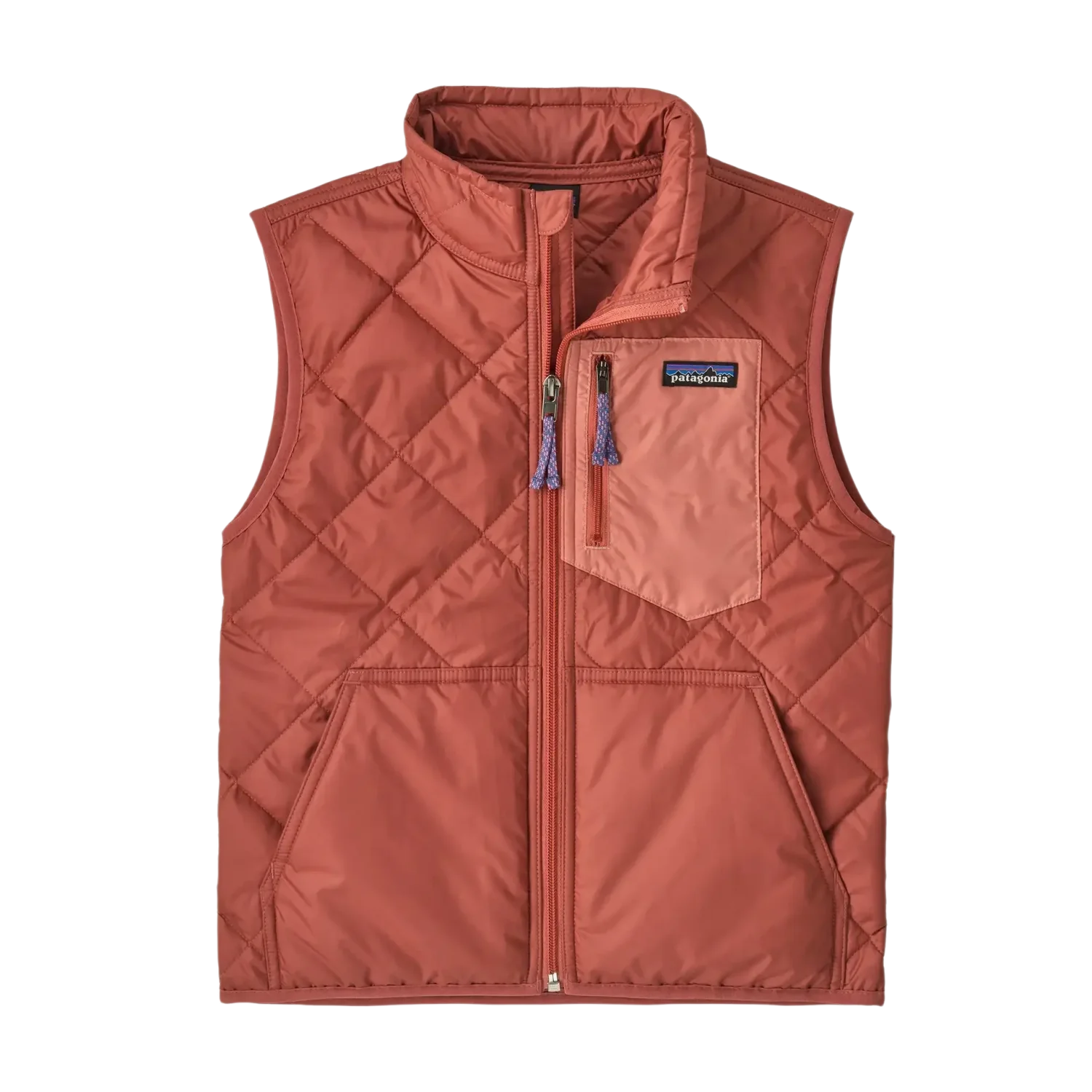 Patagonia Kid's Diamond Quilted Vest in Potters Red, front view flat
