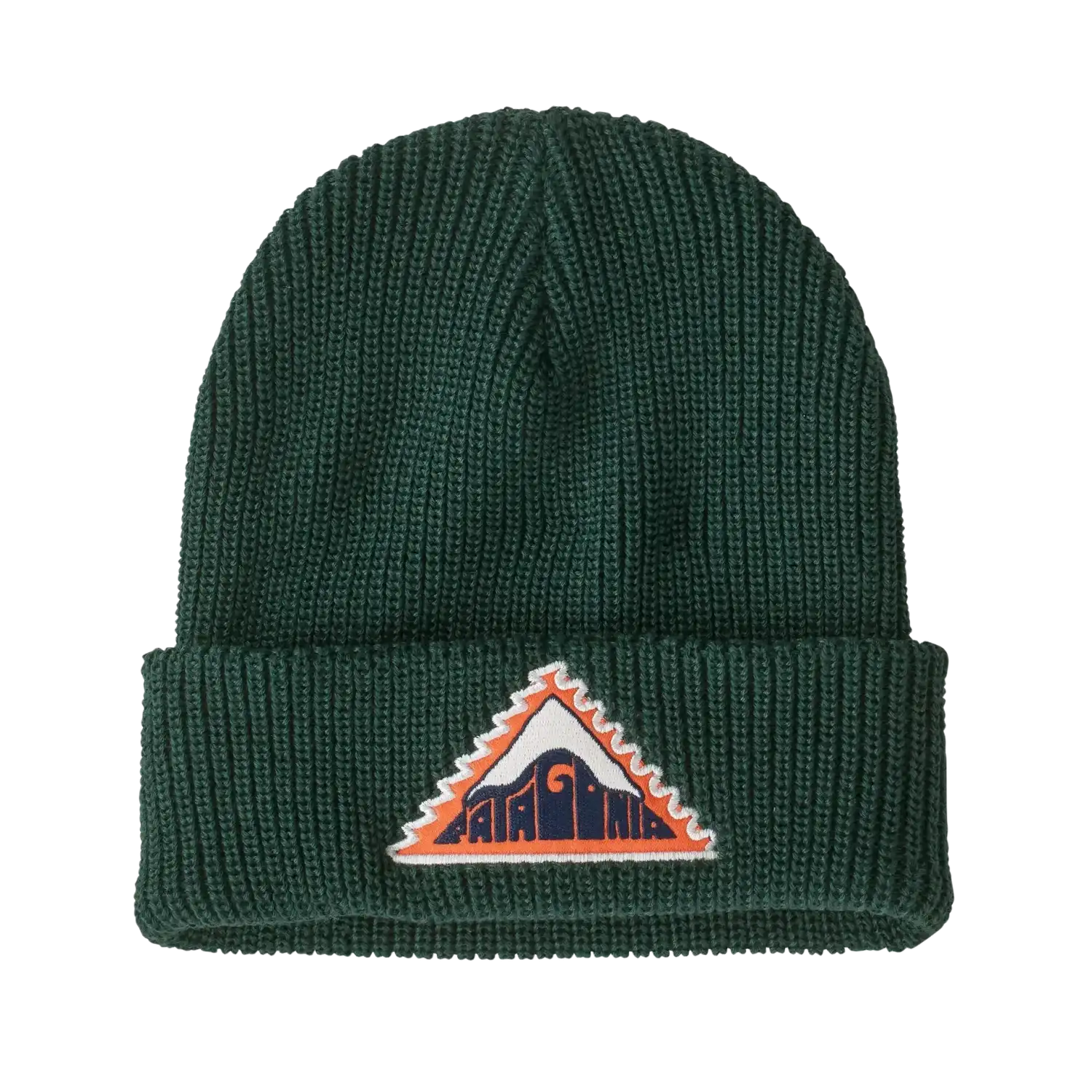 Patagonia Kid's Logo Beanie in Patch Cascade Green, front view flat