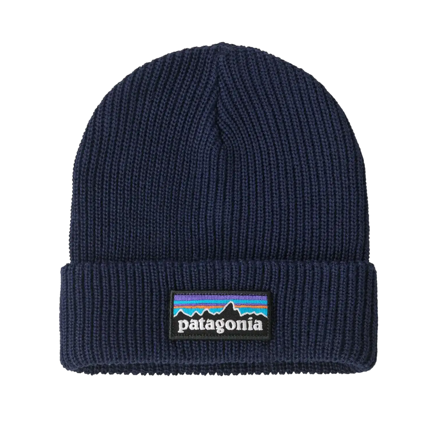 Patagonia Kid's Logo Beanie in P-6 Logo New Navy, front view flat