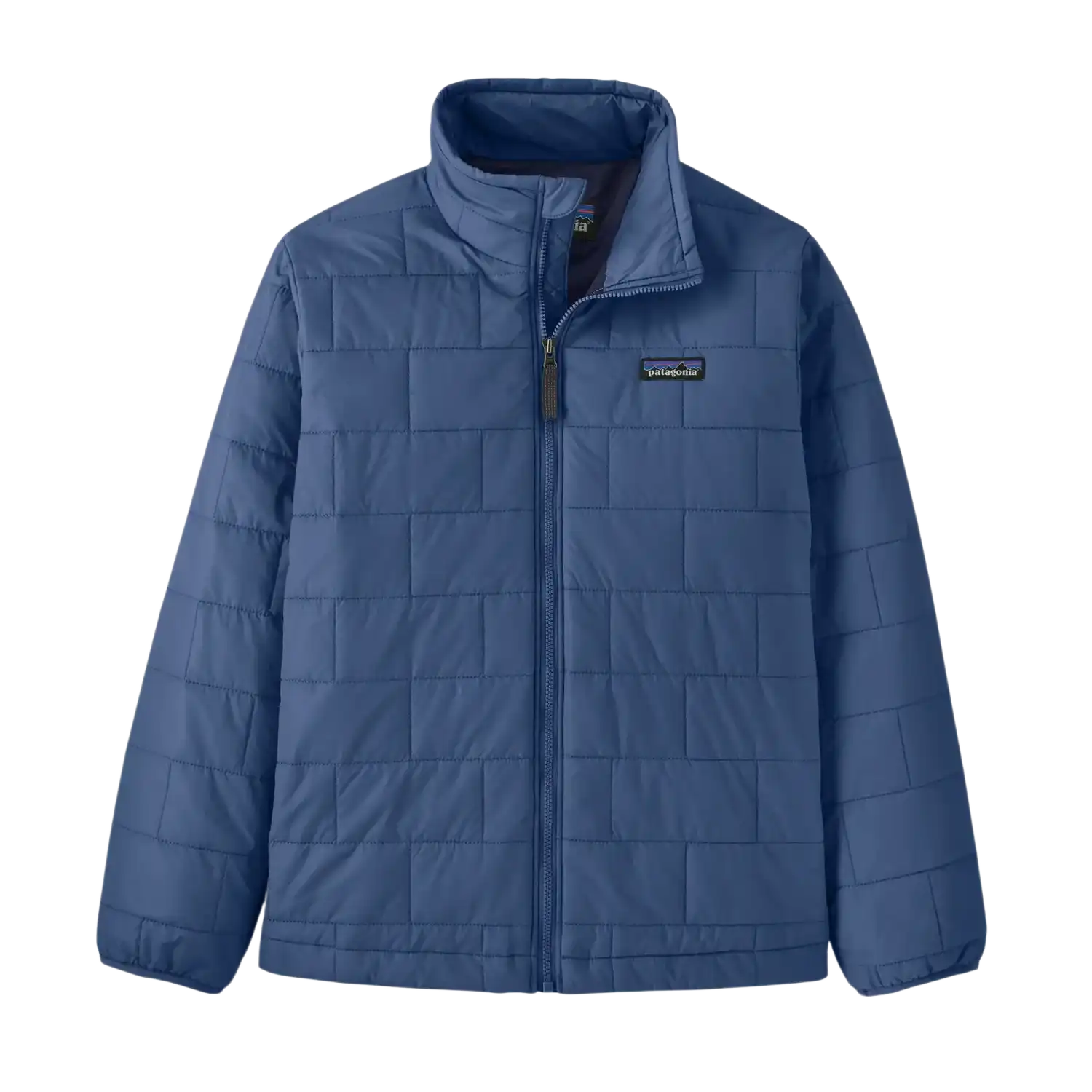 Patagonia Kid's Nano Puff Jacket in Clement Blue, front view flat