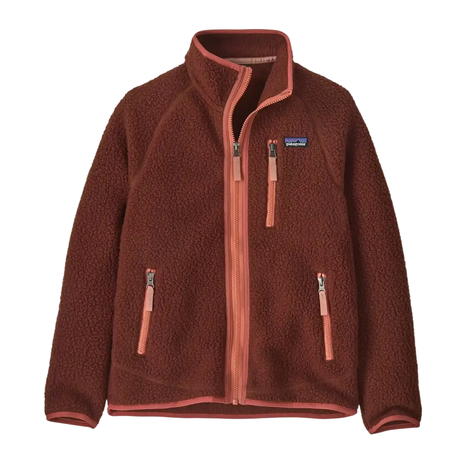Patagonia Kid's Retro Pile Fleece Jacket in Dried Vanilla, front view flat
