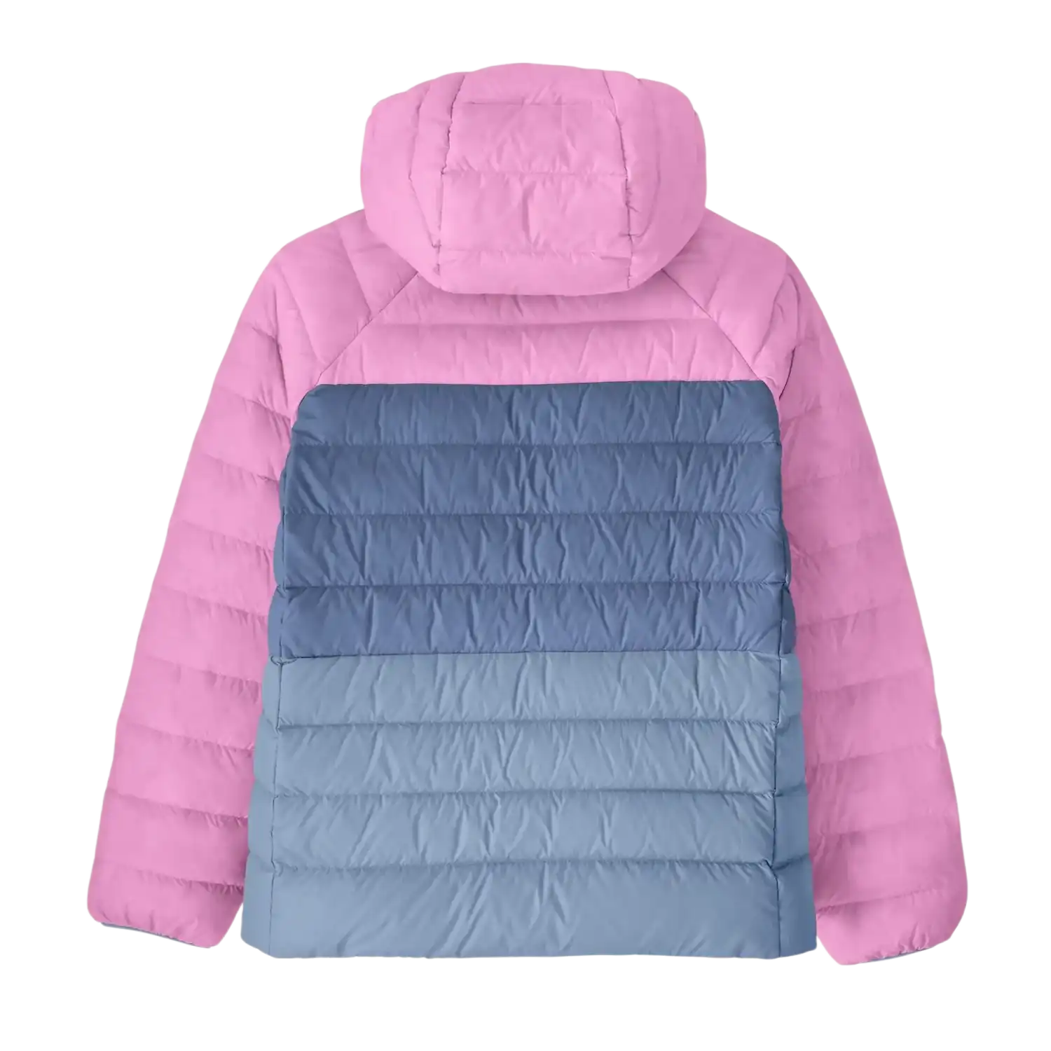 Patagonia Kid's Reversible Down Sweater™ Hoody in Smolder Blue, back view flat