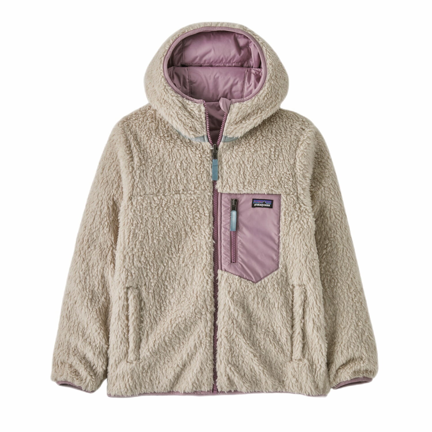 Patagonia K's Reversible Ready Freddy Hoody, Stormy Mauve, front view of inside flat 