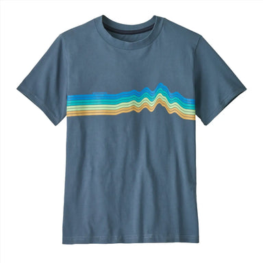 Patagonia K's Ridge Rise Stripe T-Shirt, Utility Blue, front view flat 