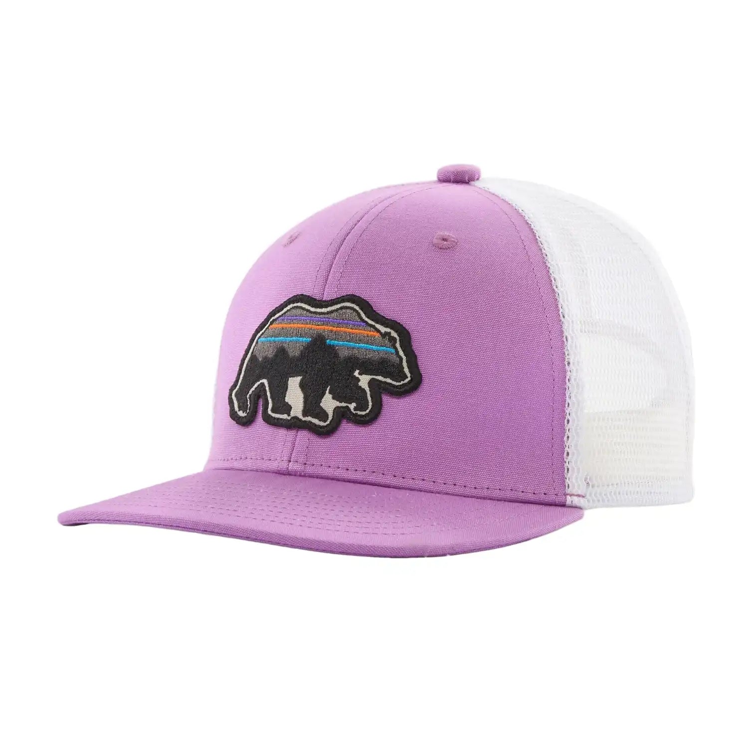 Patagonia K's Trucker Hat in Good Bear Brisk Purple, front view 