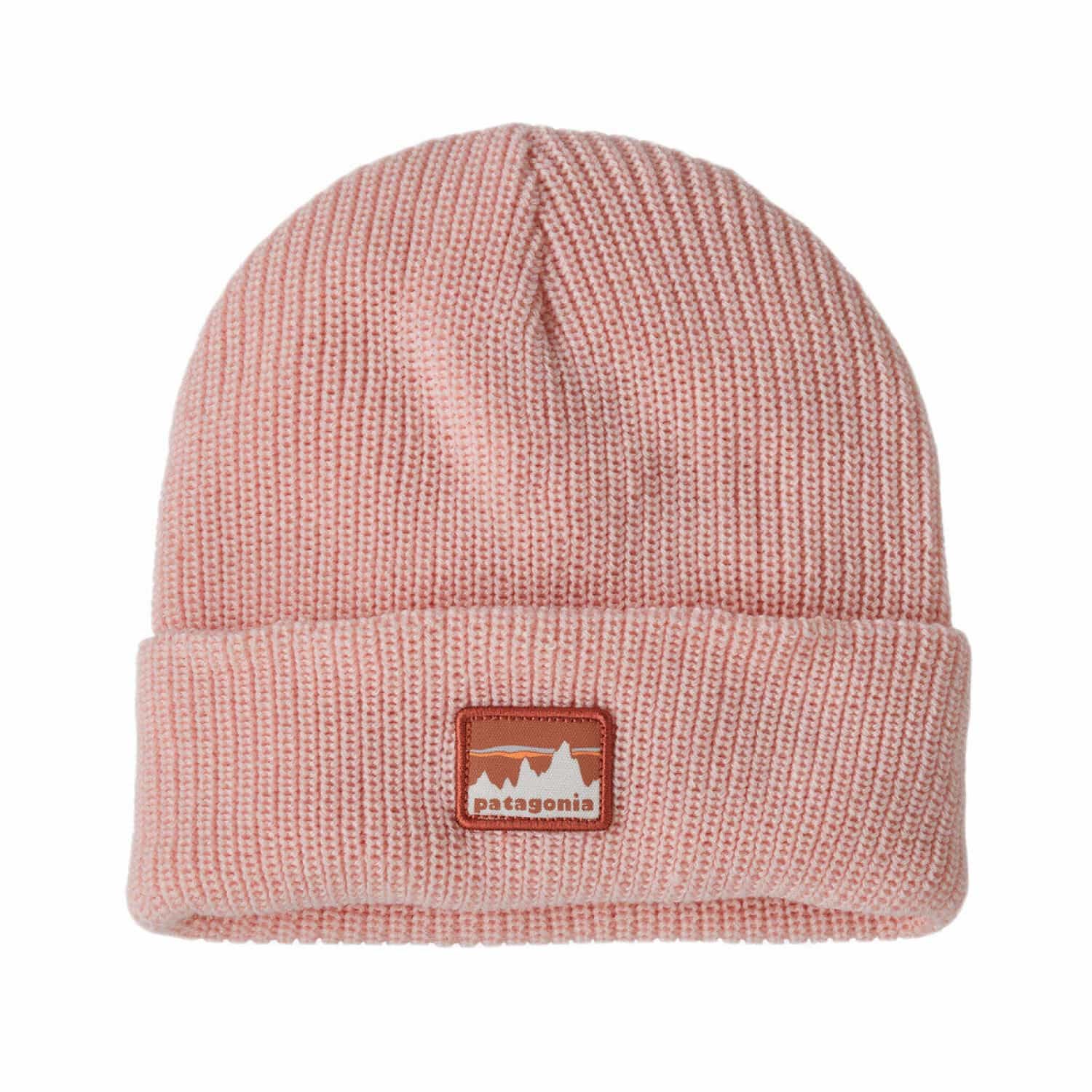 Patagonia Kid's Logo Beanie, '73 Skyline Mallow Pink, front view flat