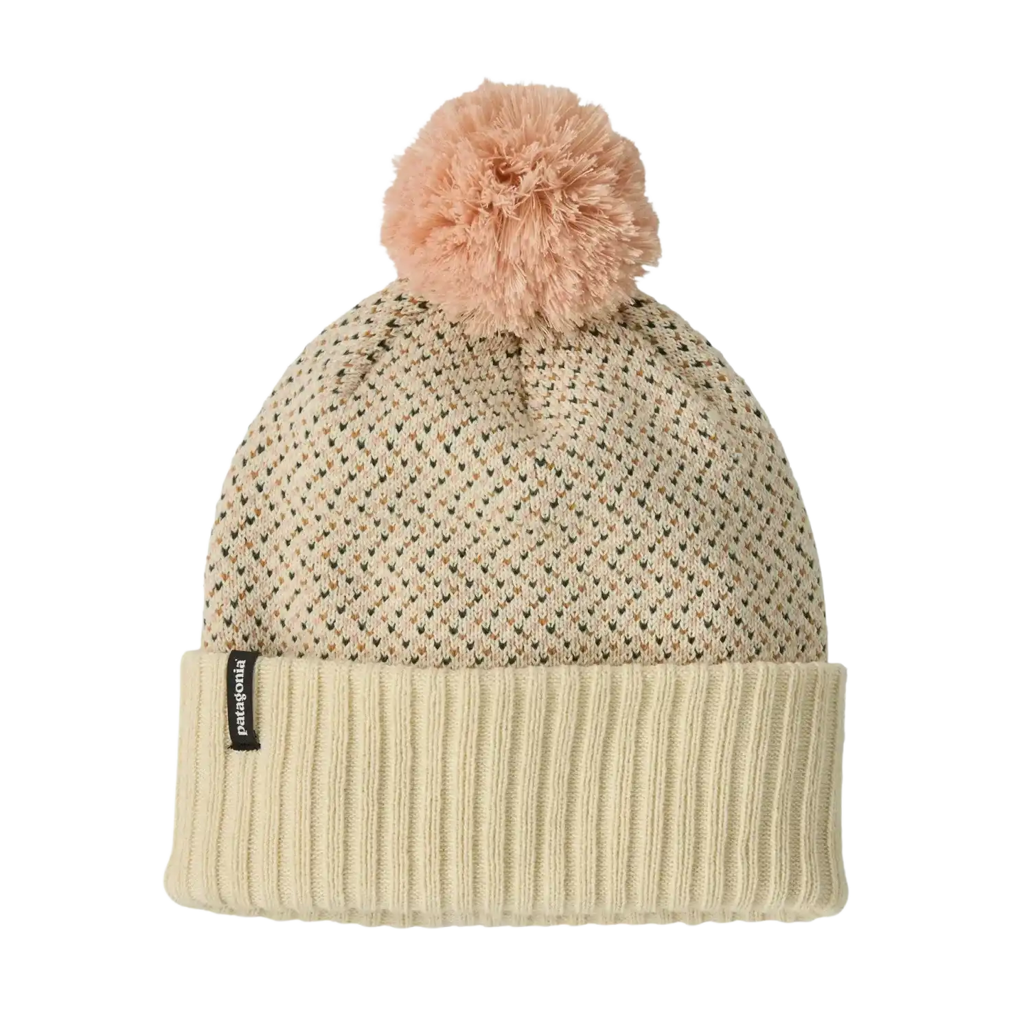 Patagonia Kid's Powder Town Beanie in Confetti Natural, front view flat