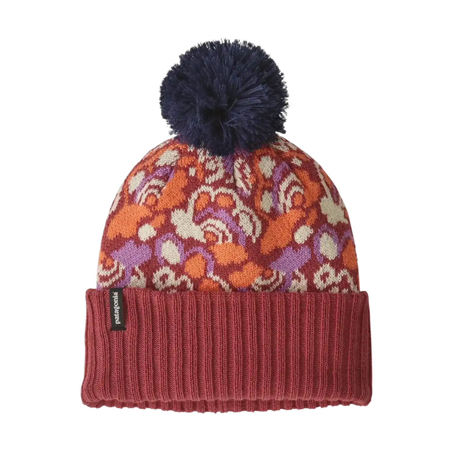 Patagonia Kid's Powder Town Beanie in River Potters Red, front view flat